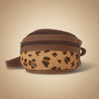 Small round pouch with leopard print pattern on a white background