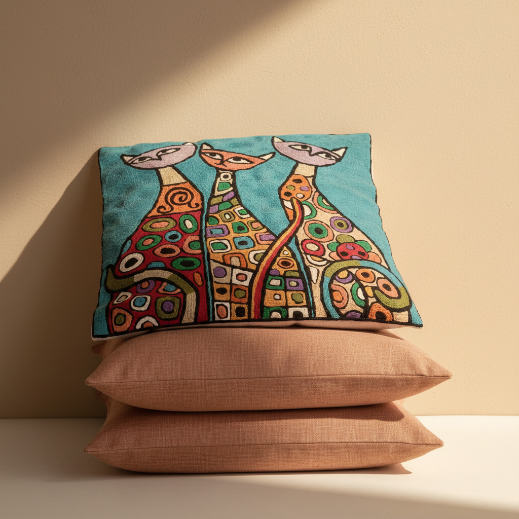 Kashmir Atelier – Whimsical Cats Cushion (45×45 cm)