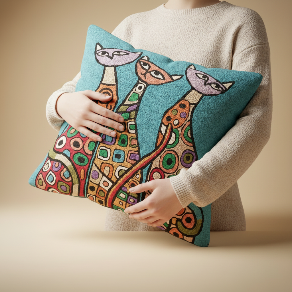 Kashmir Atelier – Whimsical Cats Cushion (45×45 cm)
