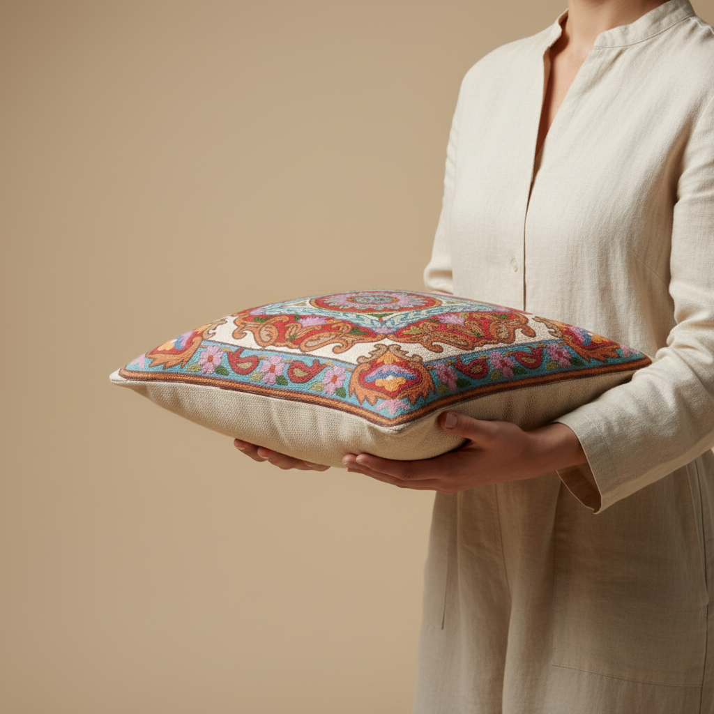 Kashmir Atelier – Heritage Medallion Cushion (40x40 cm)