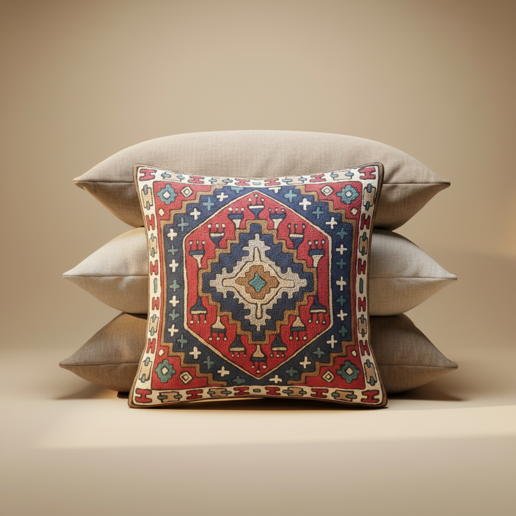Kashmir Atelier – Arman Tribal Medallion Cushion (45 × 45 cm)