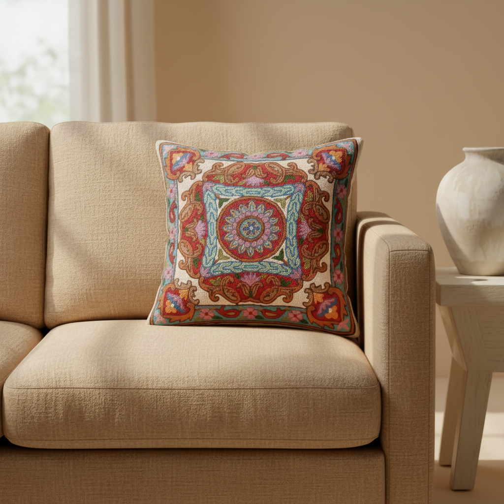 Kashmir Atelier – Heritage Medallion Cushion (40x40 cm)