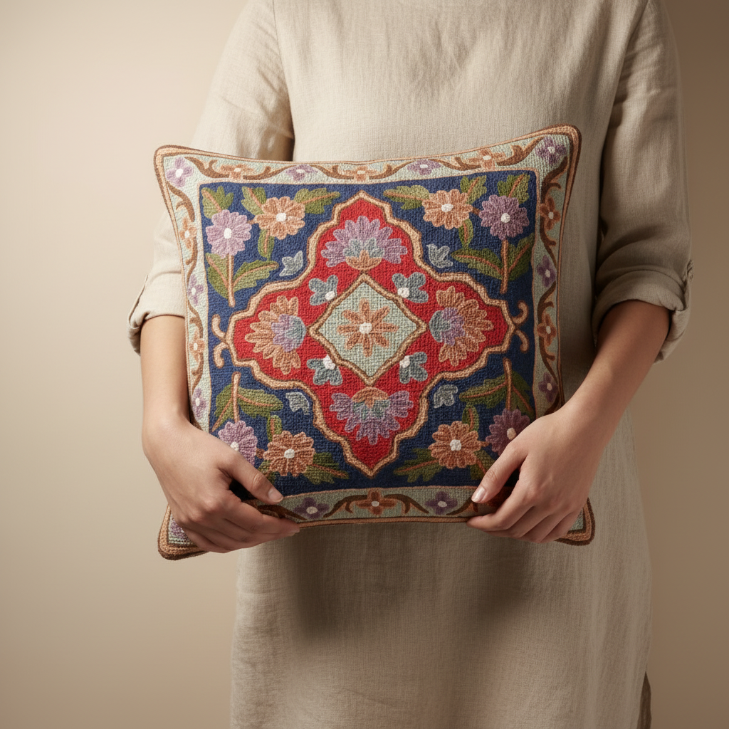 Kashmir Atelier – Floral Medallion Cushion (40x40 cm)