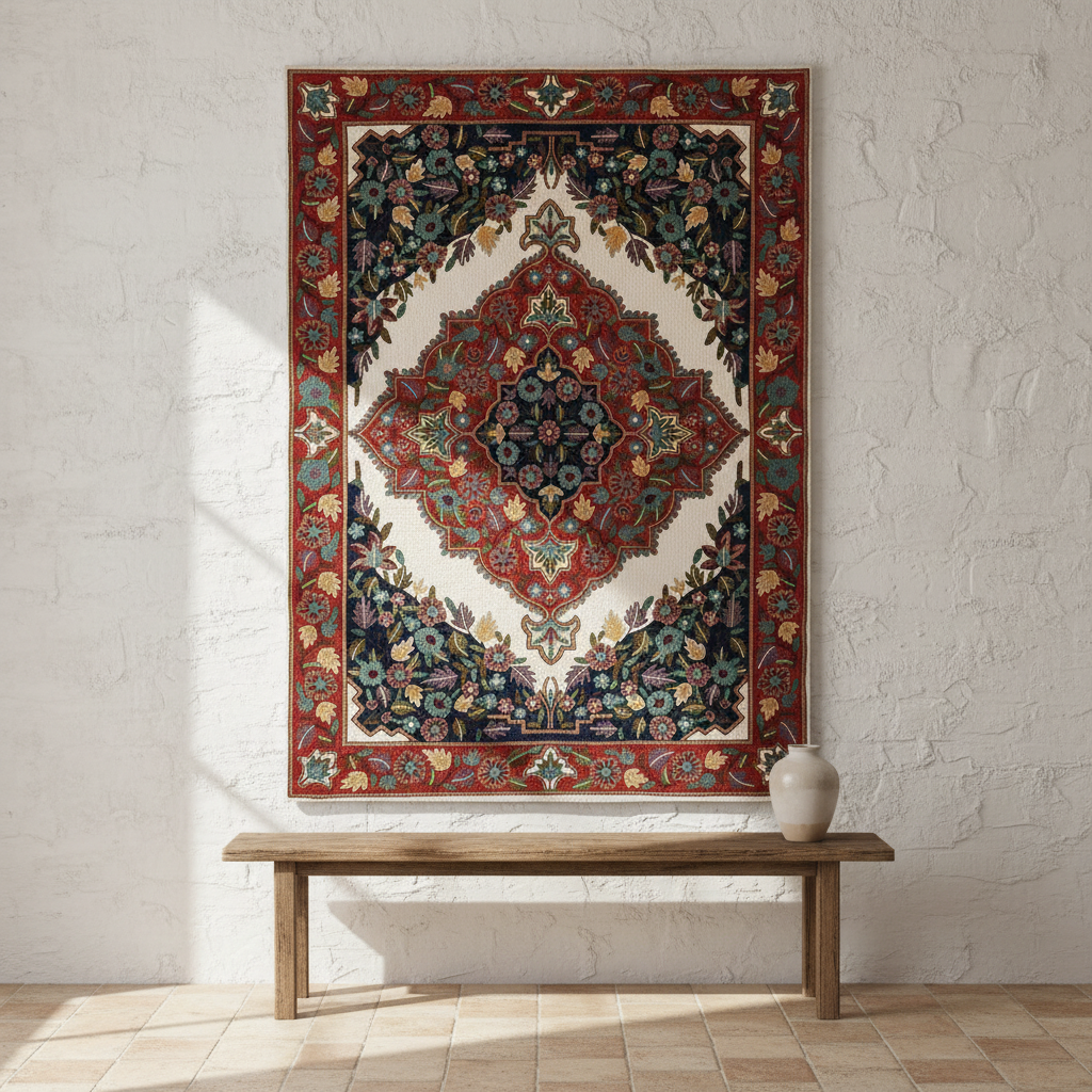 Kashmir Atelier – Ivory Garden Medallion (183 × 122 cm)