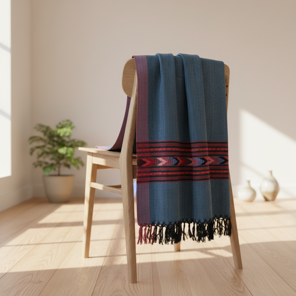 Kullu Wool Stole – Handwoven Himalayan Textile in Blue