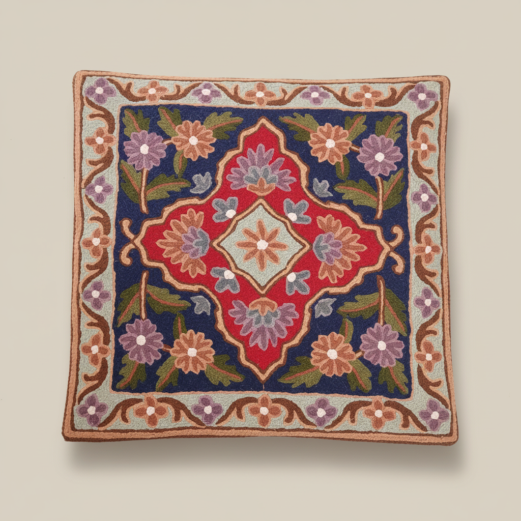 Kashmir Atelier – Floral Medallion Cushion (40x40 cm)