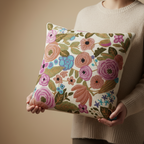 Decorative pillow with floral pattern on a beige background