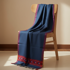 Midnight Blue Kullu Wool Stole – Handwoven Himalayan Textile