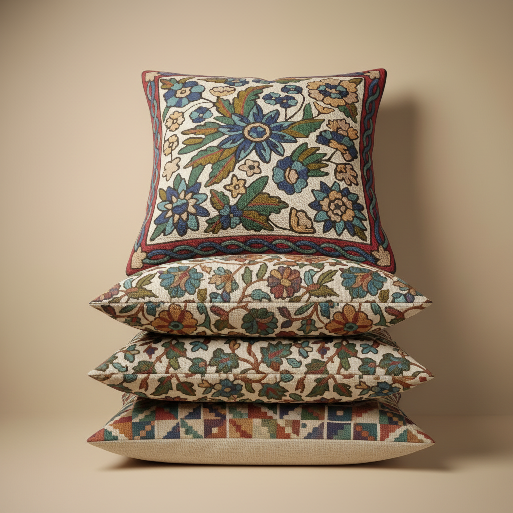 Kashmir Atelier – Garden Cross Cushion (40x40 cm)