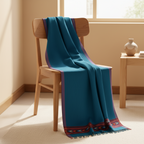 Teal Blue Kullu Wool Stole – Handwoven Himalayan Textile