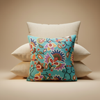 Kashmir Atelier – Zoya Turquoise Bloom Cushion (45 × 45 cm)