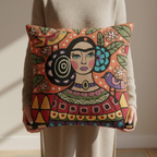 Kashmir Atelier – Folk Muse Portrait Cushion (45 × 45 cm)