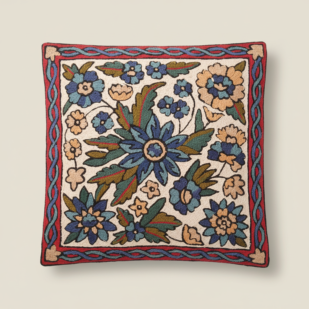 Kashmir Atelier – Garden Cross Cushion (40x40 cm)