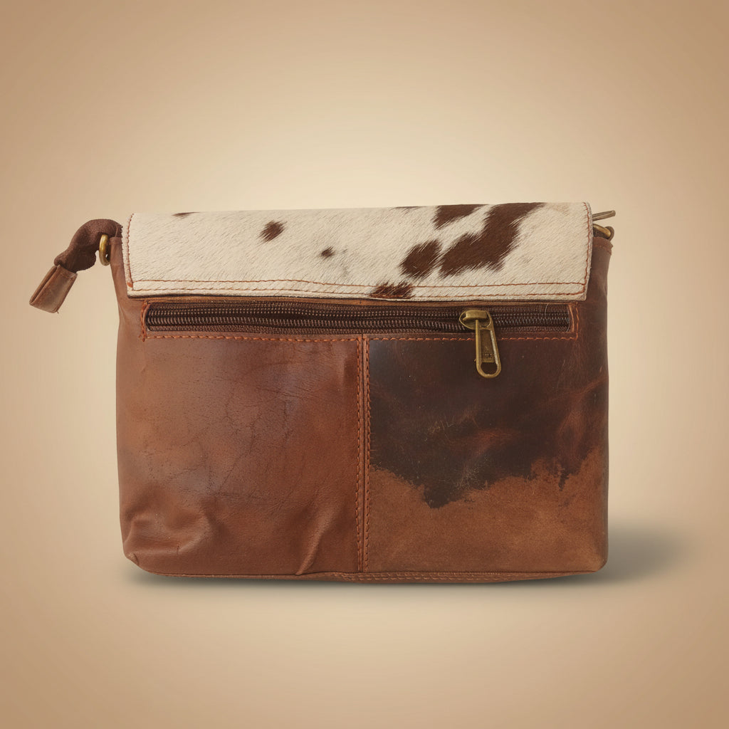 Handcrafted Leather Crossbody Bag with Hair-On Hide Flap 13