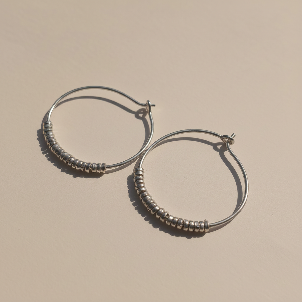 Sterling Silver Minimal Beaded Hoop Earrings