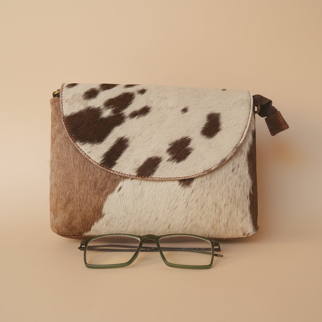 Handcrafted Leather Crossbody Bag with Hair-On Hide Flap 13