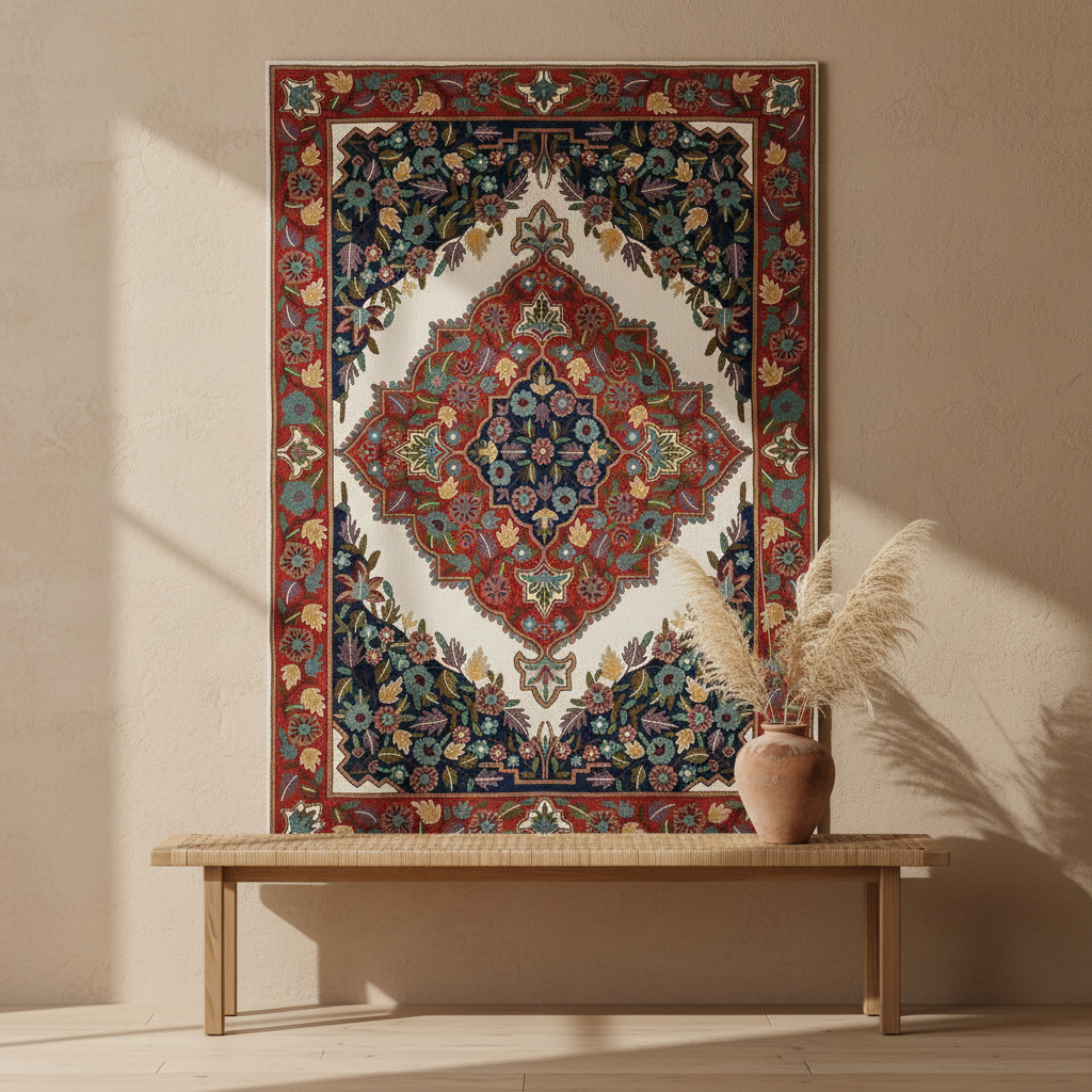 Kashmir Atelier – Ivory Garden Medallion (183 × 122 cm)