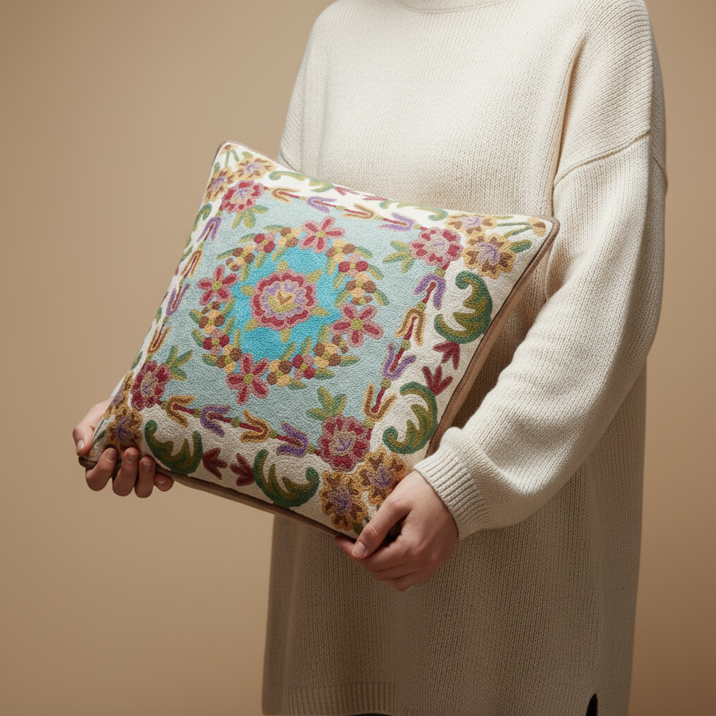Kashmir Atelier – Amina Garden Medallion Cushion (45 × 45 cm)
