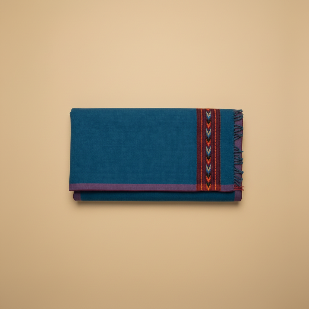 Teal Blue Kullu Wool Stole – Handwoven Himalayan Textile