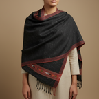 Black Kullu Wool Stole – Handwoven Himalayan Textile