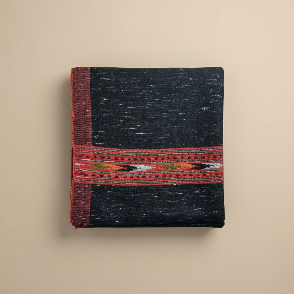 Black Kullu Wool Stole – Handwoven Himalayan Textile