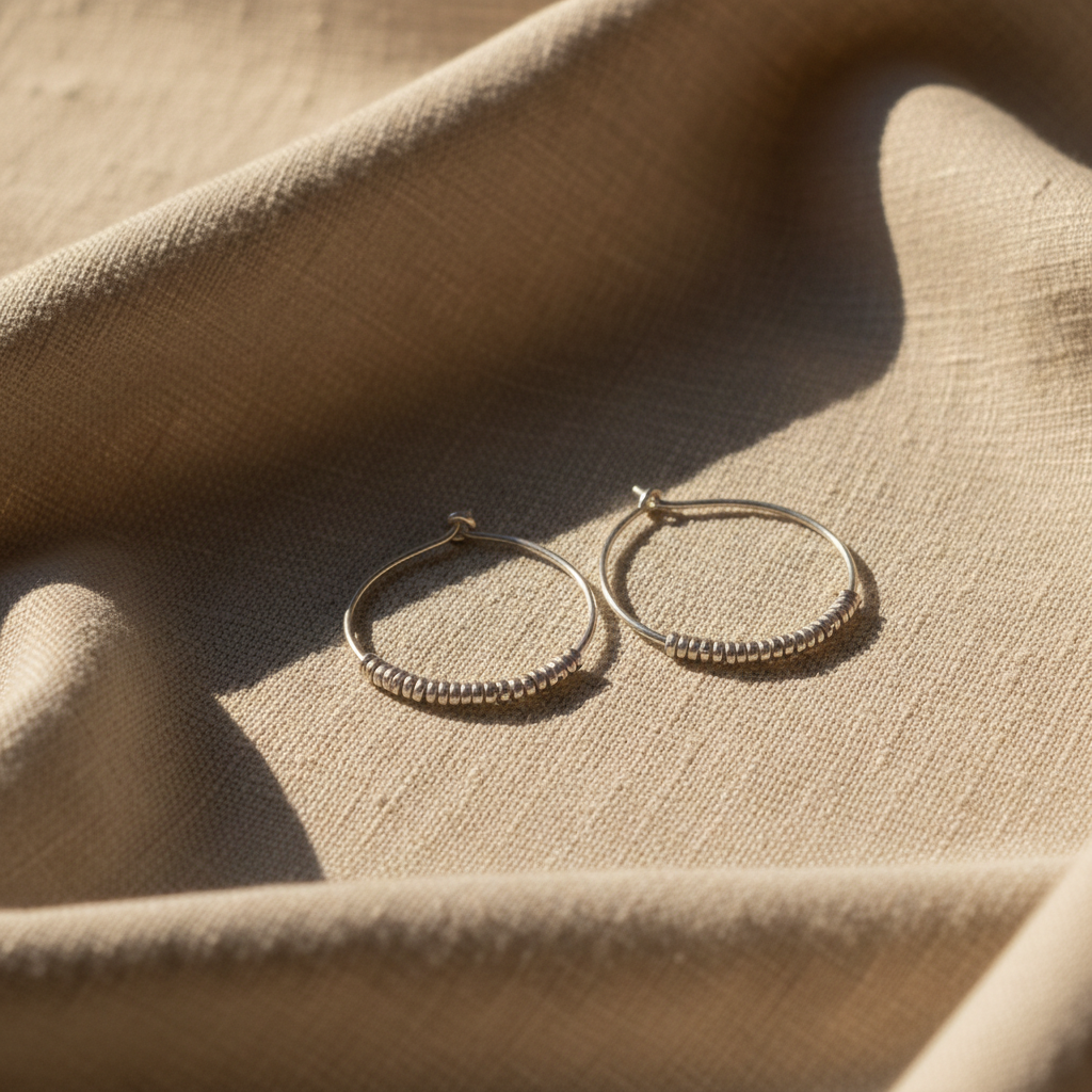 Sterling Silver Minimal Beaded Hoop Earrings