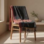 Black Kullu Wool Stole – Handwoven Himalayan Textile