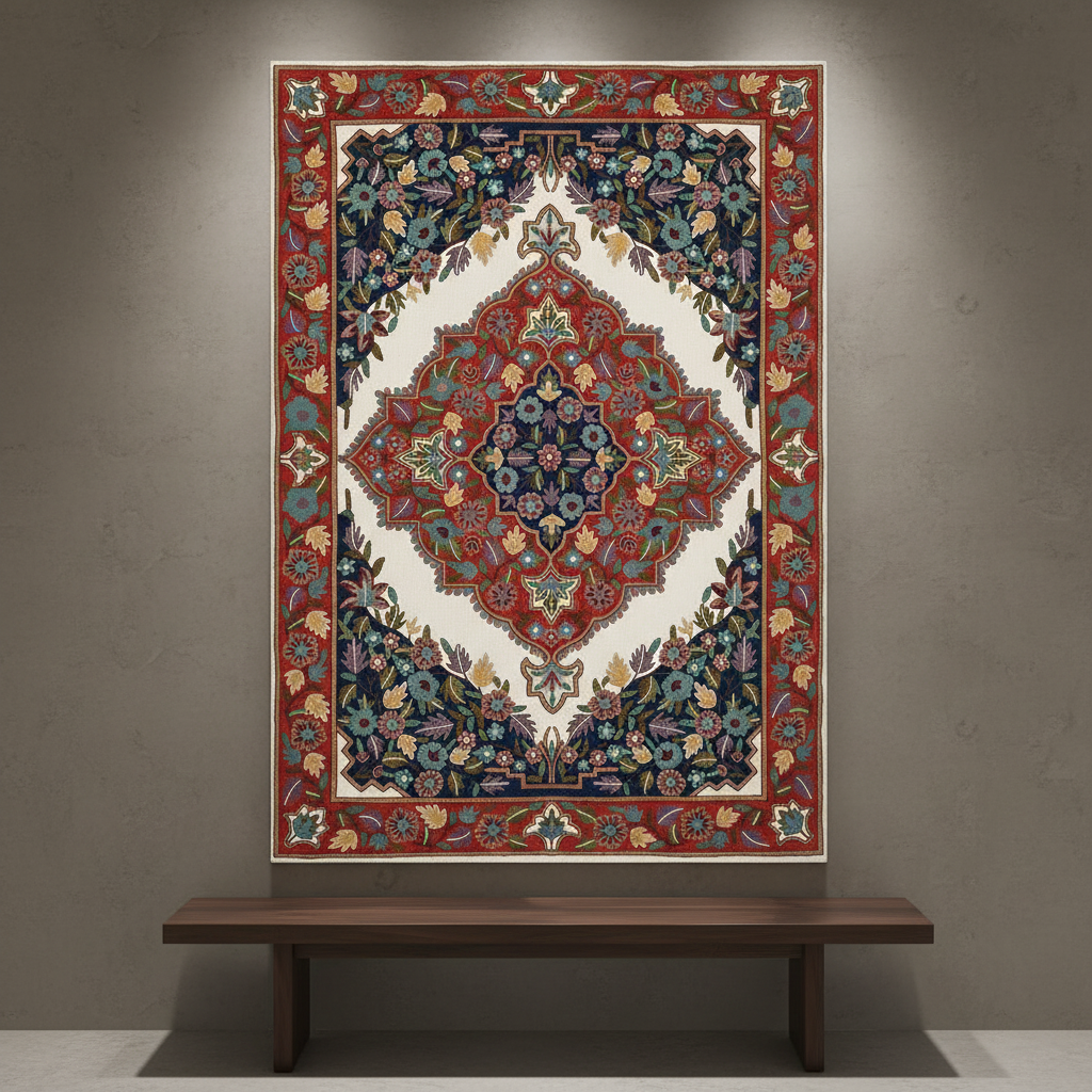 Kashmir Atelier – Ivory Garden Medallion (183 × 122 cm)