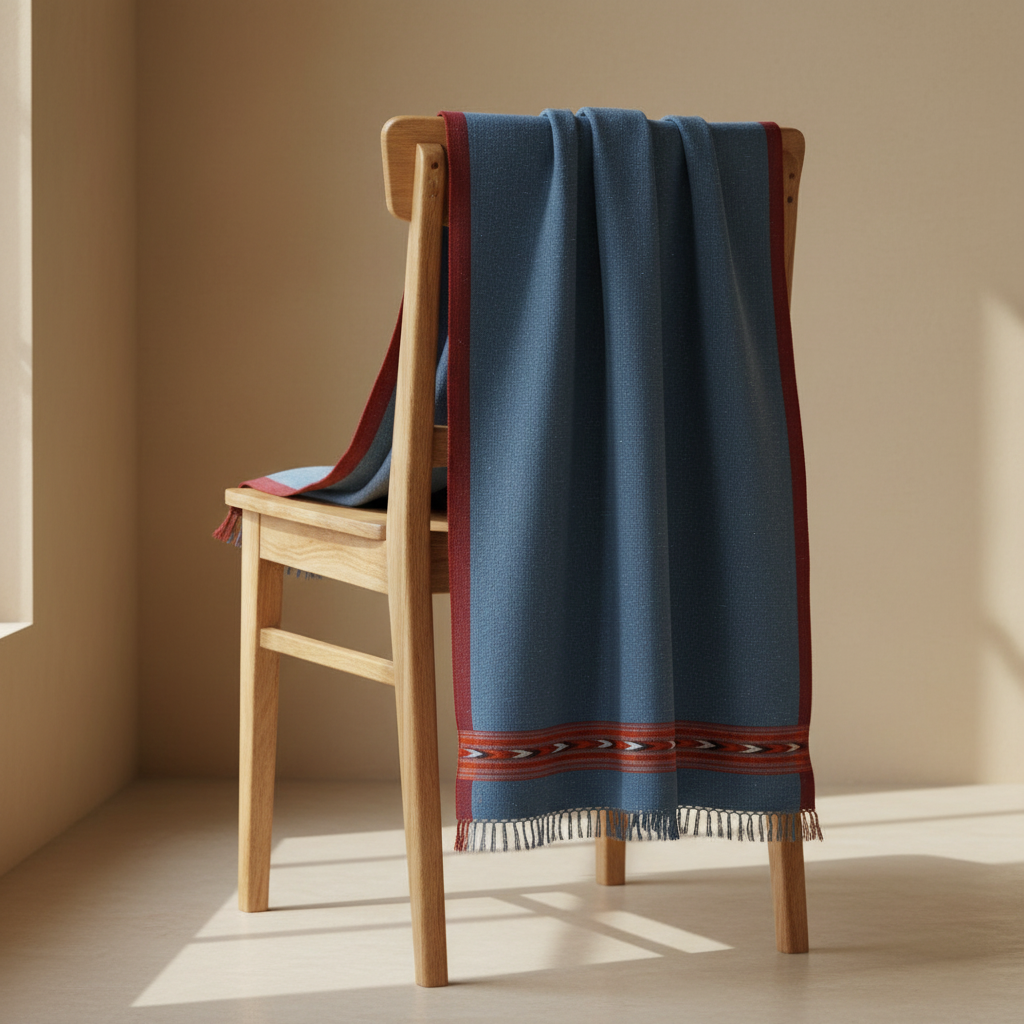 Steel Blue Kullu Wool Stolee – Handwoven Himalayan Textile