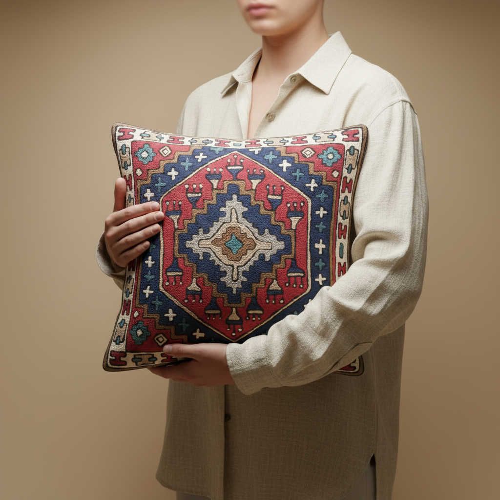 Kashmir Atelier – Arman Tribal Medallion Cushion (45 × 45 cm)
