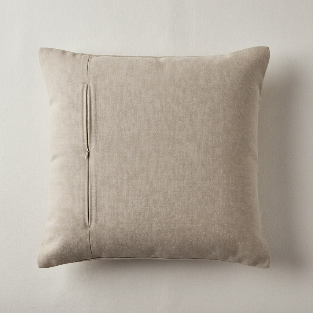 Beige pillow with a zipper on a light gray background