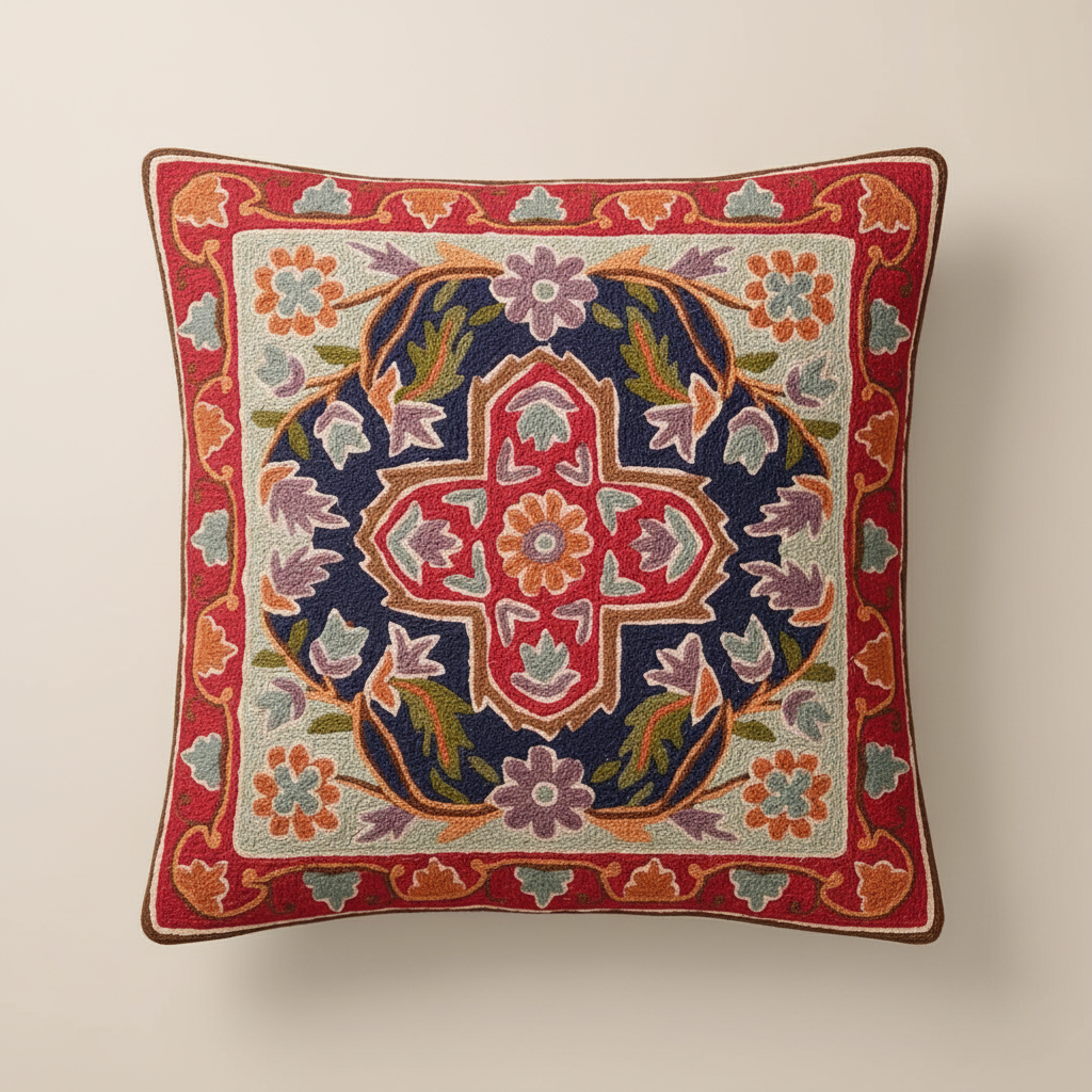 Kashmir Atelier – Garden Cross Cushion (40x40 cm)
