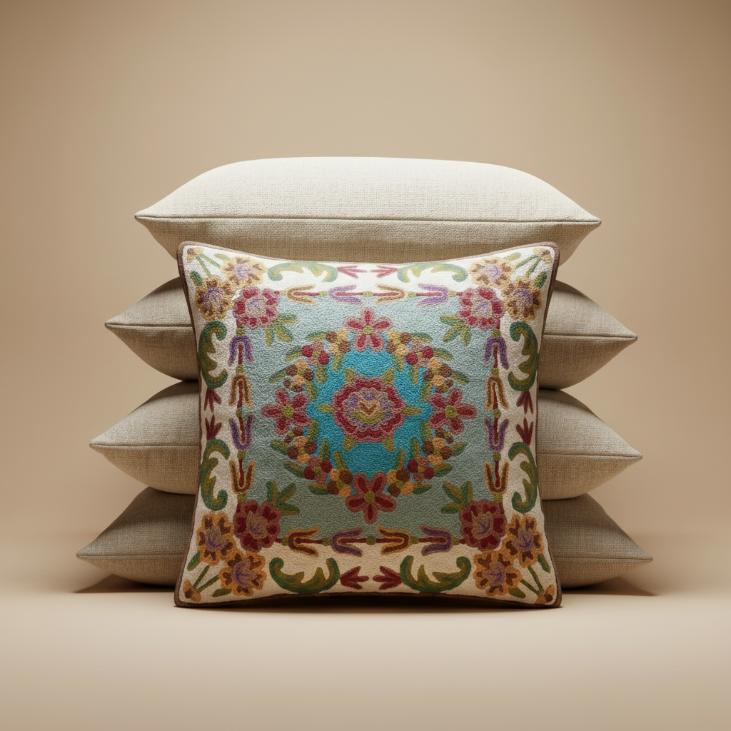 Kashmir Atelier – Amina Garden Medallion Cushion (45 × 45 cm)
