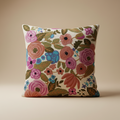 Decorative pillow with floral pattern on a beige background
