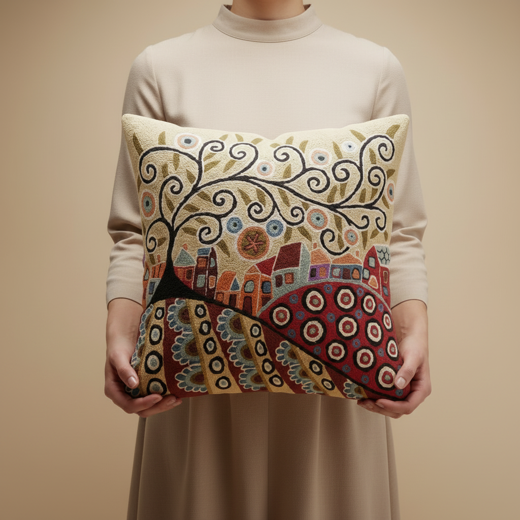Kashmir Atelier – Safar Tree Story Cushion (45 × 45 cm)