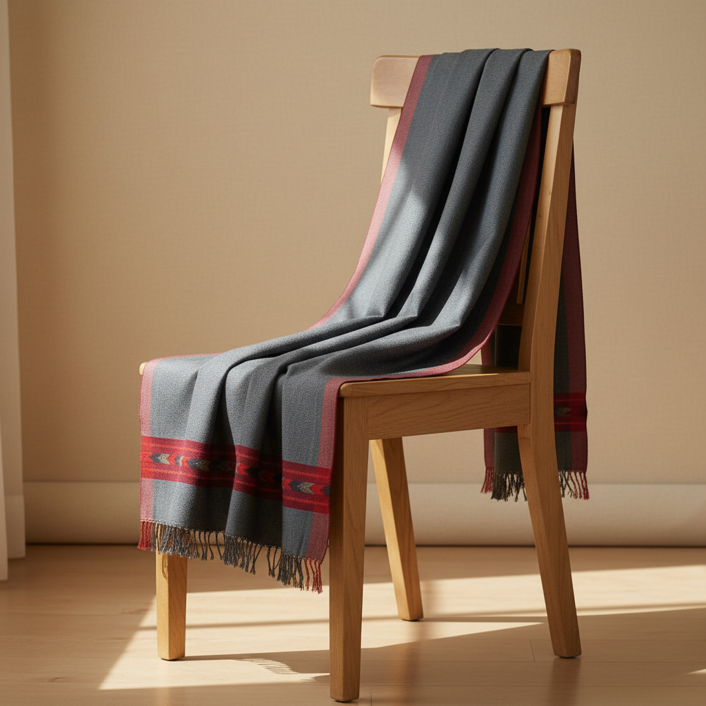 Slate Blue Kullu Wool Stole – Handwoven Himalayan Textile