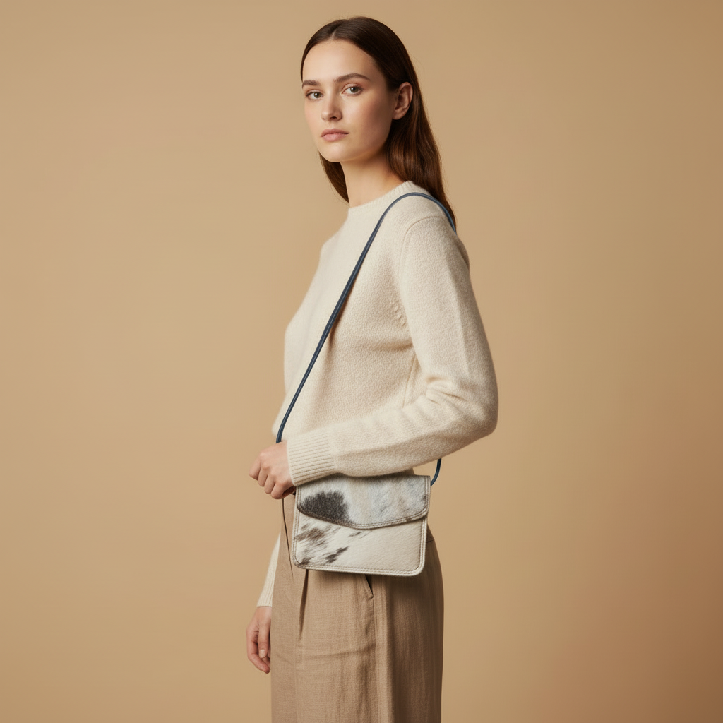 Handcrafted Leather Crossbody Bag with Hair-On Hide Flap 11
