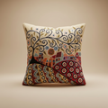 Decorative pillow with intricate pattern on a beige background
