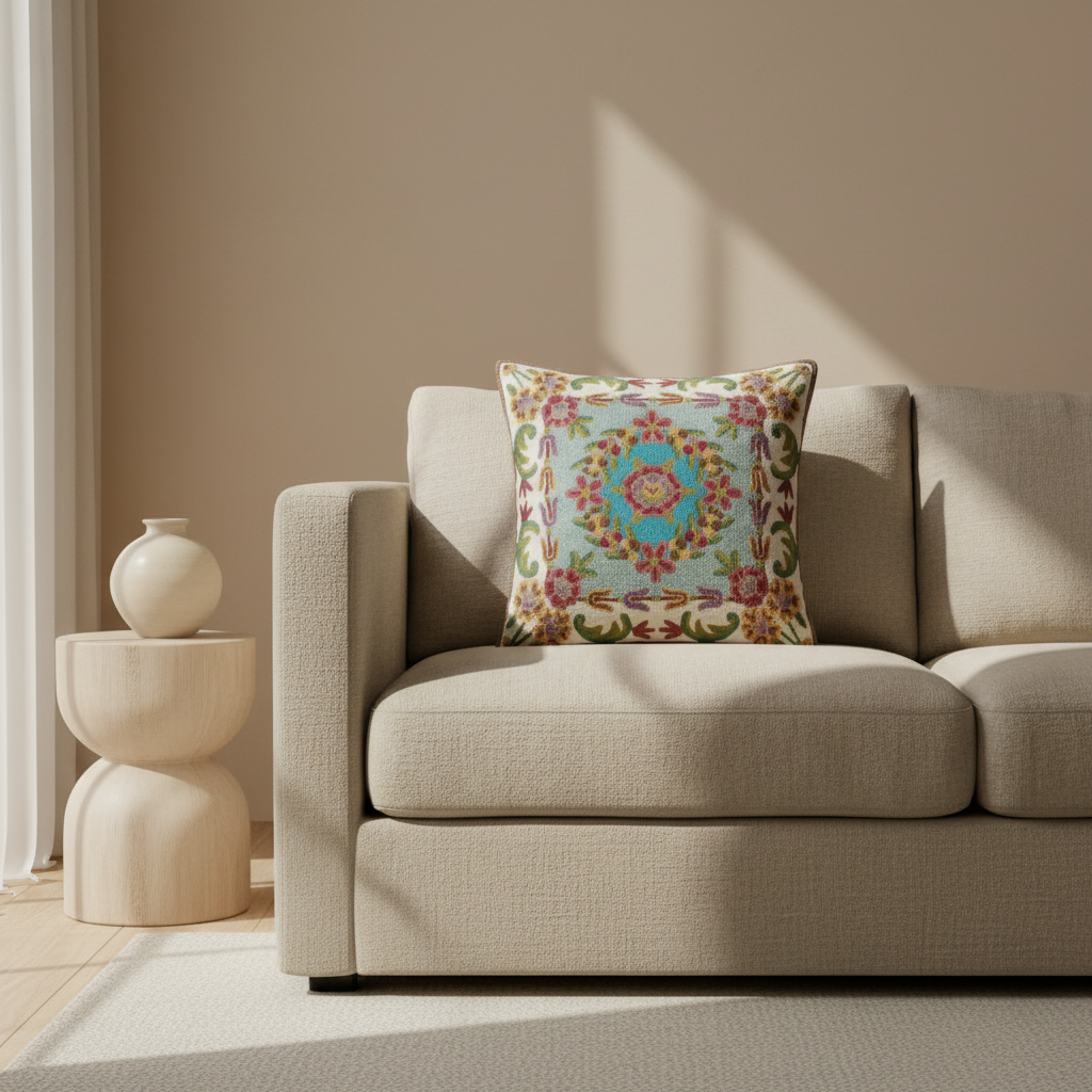 Kashmir Atelier – Amina Garden Medallion Cushion (45 × 45 cm)