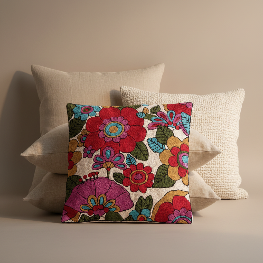 Kashmir Atelier – Laleh Bloom Cushion (45 × 45 cm)