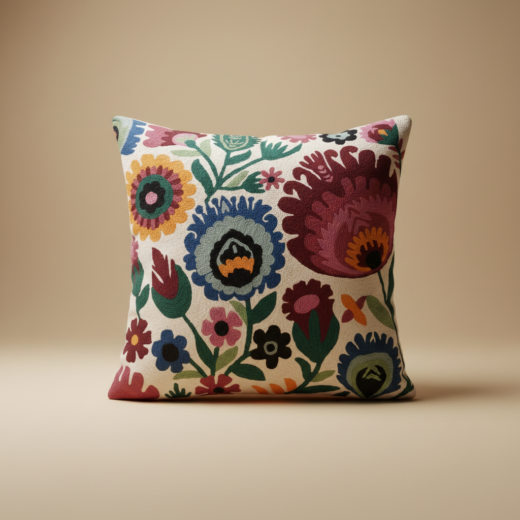 Kashmir Atelier – Noor Bloom Cushion (45 × 45 cm)